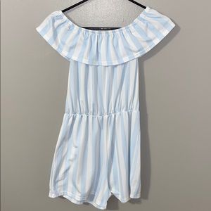 White and blue striped romper